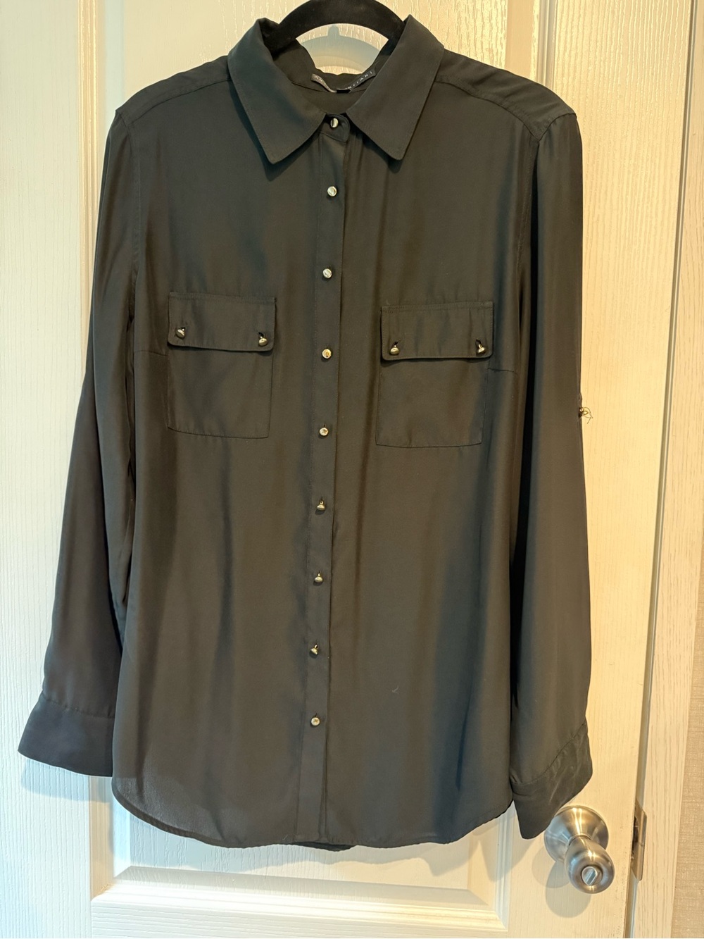ANTONIO MELANI Black Collared Shirt with Gold Buttons